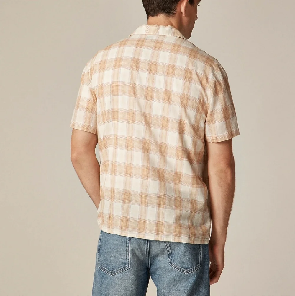 J.Crew 100% Cotton Plaid Short Sleeve Camp Shirt Size L NWT Casual Beachy Coasta - Picture 2 of 10